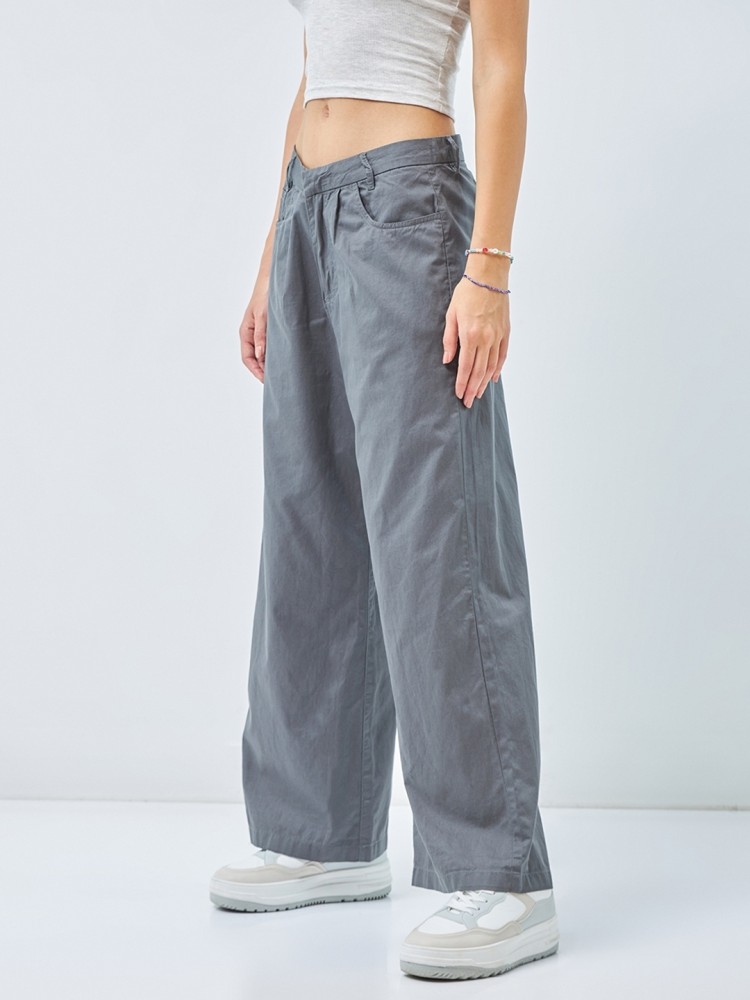 BEWAKOOF Flared Women Grey Trousers - Buy BEWAKOOF Flared Women Grey  Trousers Online at Best Prices in India