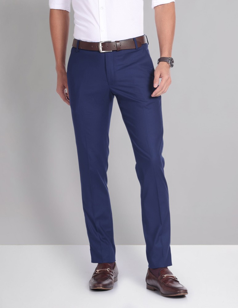 AD by Arvind Slim Fit Men Blue Trousers - Buy AD by Arvind Slim