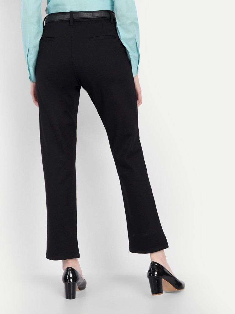 Buy Women Black Skinny Fit Solid Cropped Formal Trousers online   Looksgudin