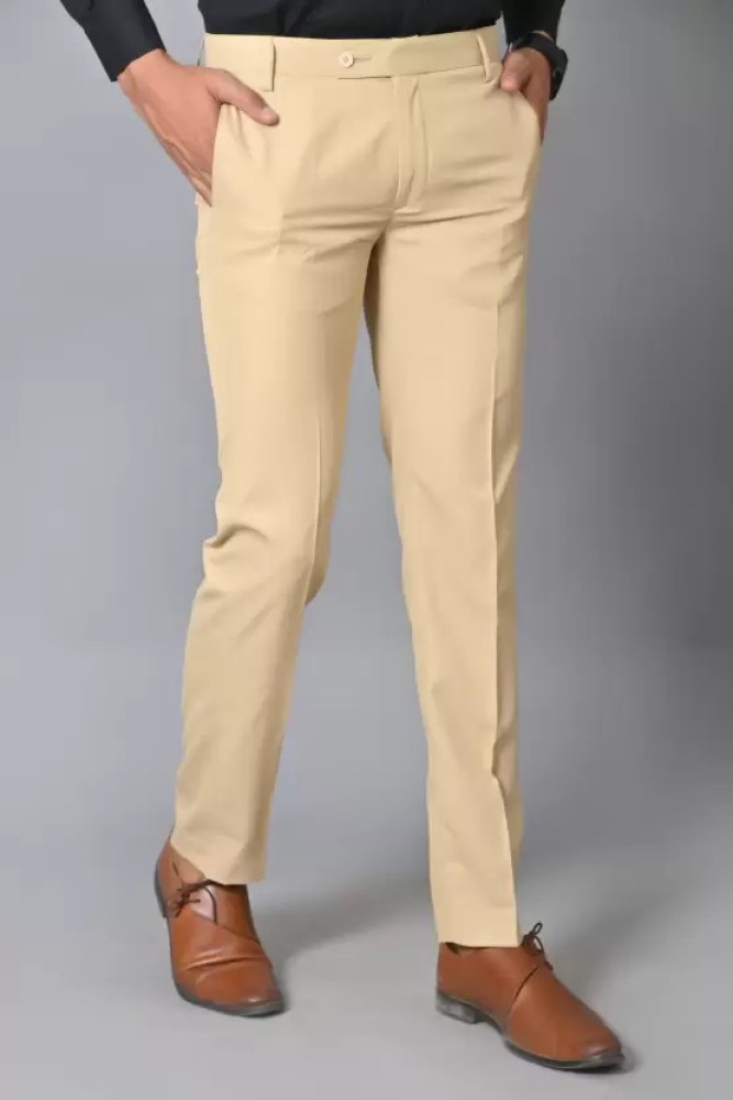 Buy online Mancrew Regular Fit Khaki Formal Pants For Men from