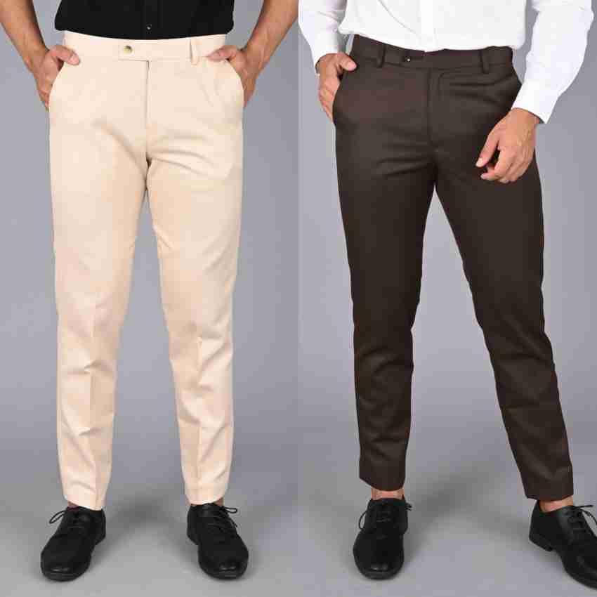 Buy online Mancrew Regular Fit Khaki Formal Pants For Men from