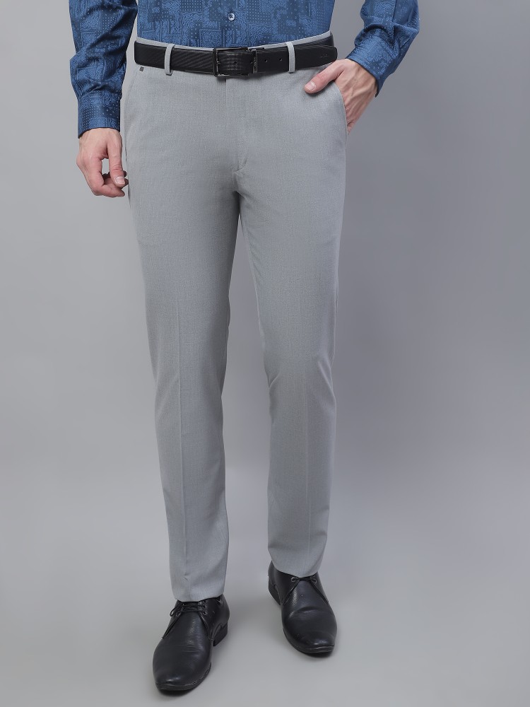 Buy Cantabil Dark Grey Regular Fit Flat Front Trousers for Mens Online   Tata CLiQ