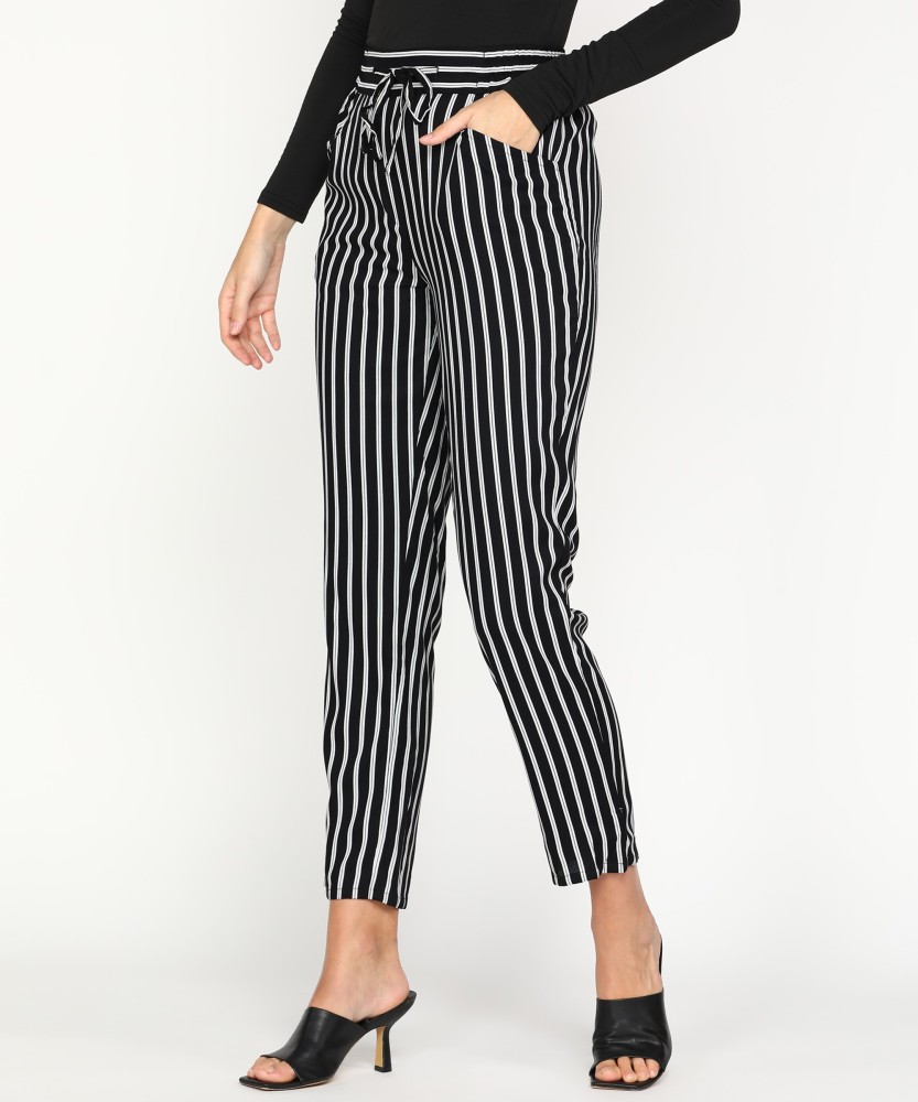 Buy Shae By SASSAFRAS Women Off White  Navy Blue Regular Fit Striped  Cropped Trousers  Trousers for Women 11636352  Myntra