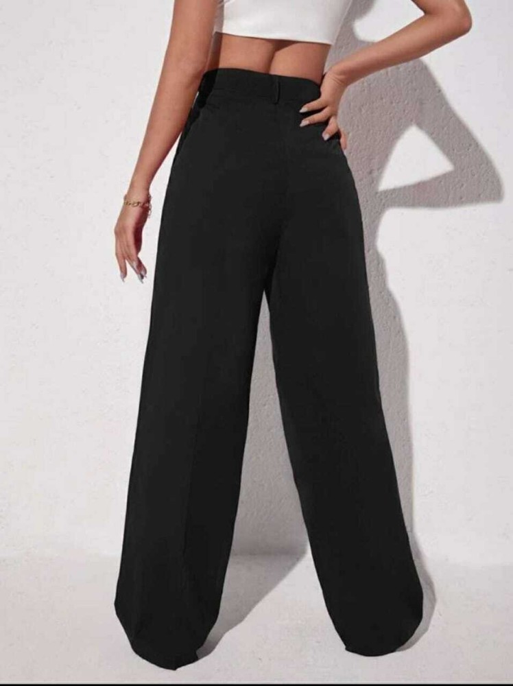 Broadstar High Rise Wide Leg Trousers For Women (Black, 28)