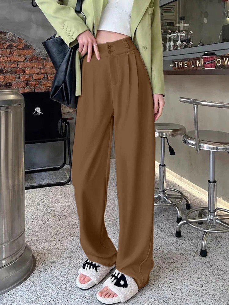Buy FABALLEY Brown Solid Crepe Regular Fit Womens Wide Leg Trousers   Shoppers Stop