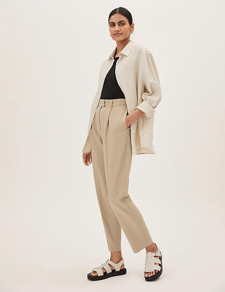 Marks  Spencer Trousers and Pants  Buy Marks  Spencer Pure Linen Black  Wide Leg Trouser With Belt Set of 2 Online  Nykaa Fashion