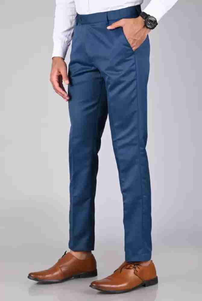 Buy Pesado Men Solid Royal Blue Formal Trousers Online at Best