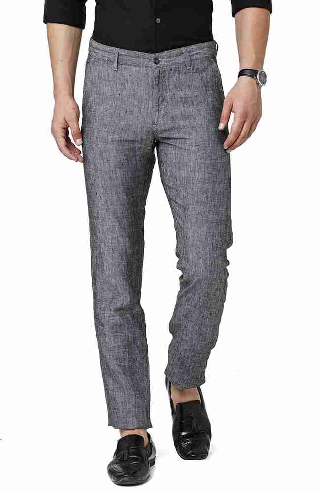 Mens slim fit linen best sale trousers