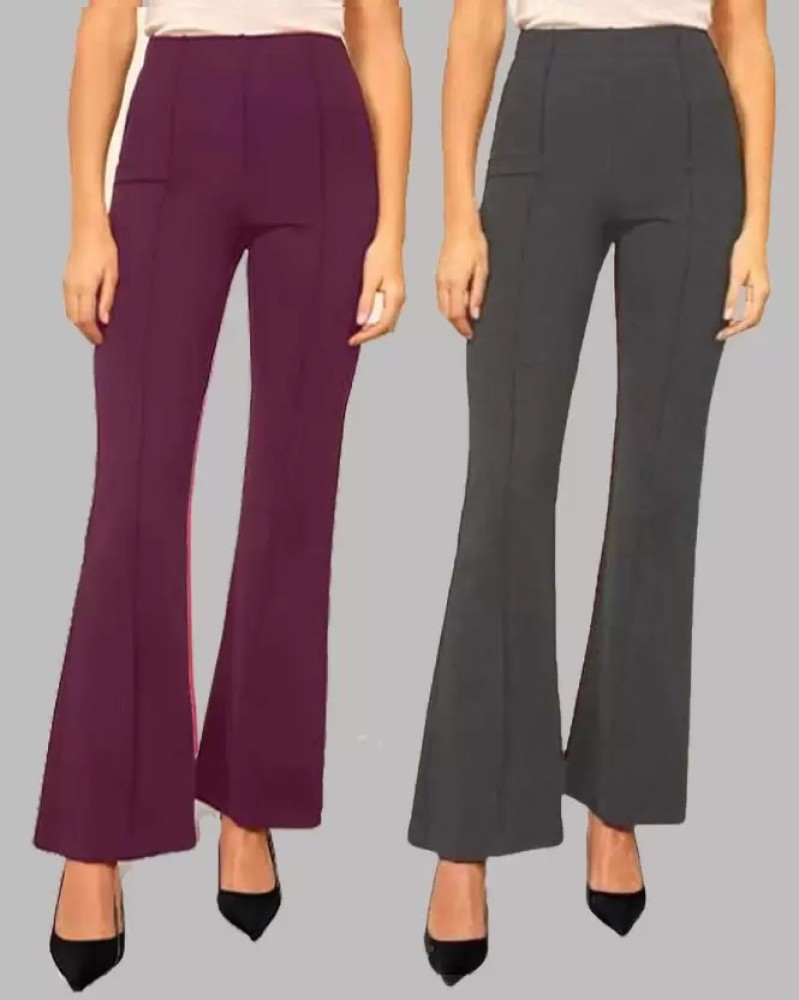 GLOWIC Flared Women Purple Black Trousers  Buy GLOWIC Flared Women  Purple Black Trousers Online at Best Prices in India  Flipkartcom