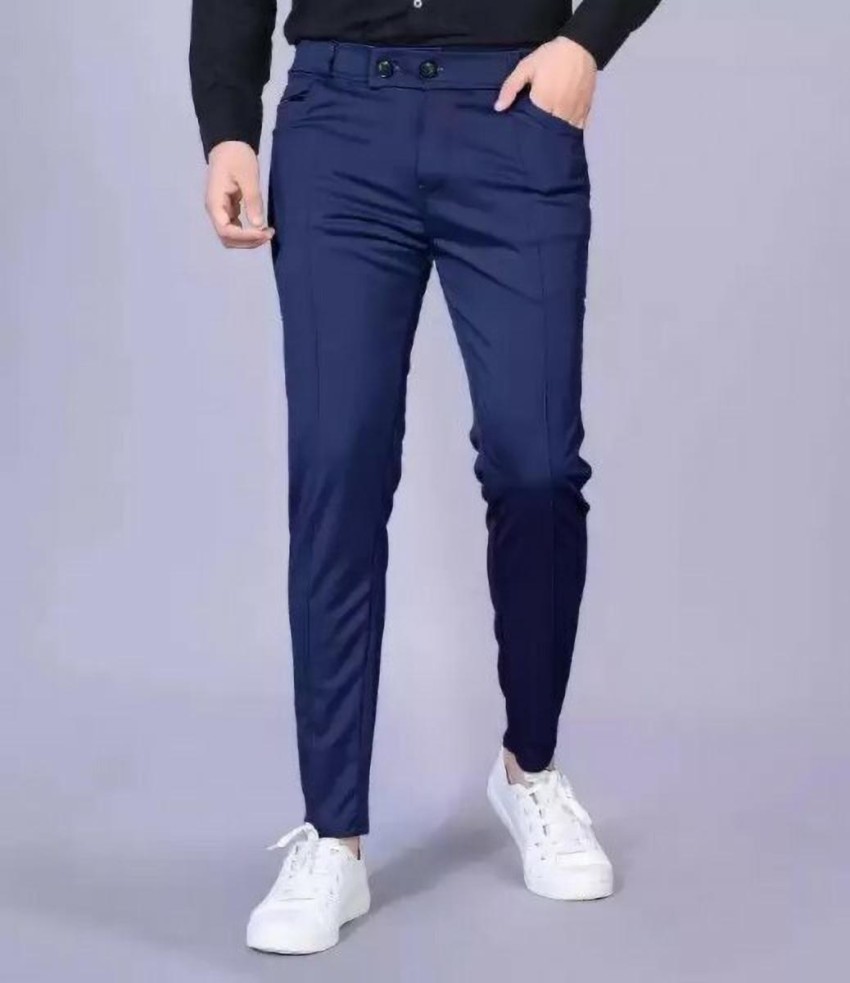 Buy Solemio Dark Blue Regular Fit Trousers for Men Online  Tata CLiQ