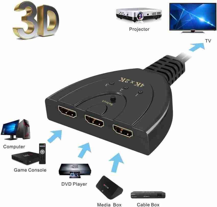 FASTX TV out Cable 3 Port HDMI Switch Splitter 3 in 1 Extender Switcher Converter pigtail hub 4k