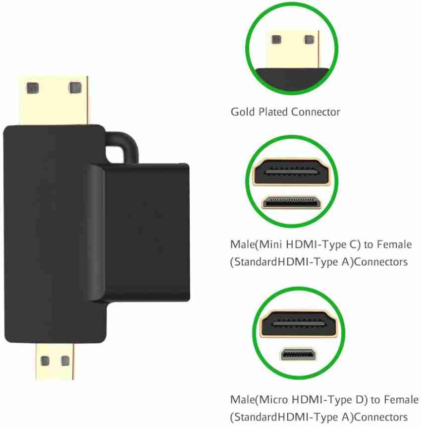 Micro HDMI (Type D) Male to Mini HDMI (Type C) Female Adapter Converter