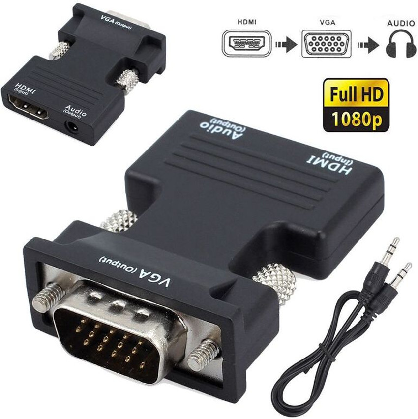 Conversor Vga A Hdmi Con Audio Adaptador Cable Tv Hd 1080p