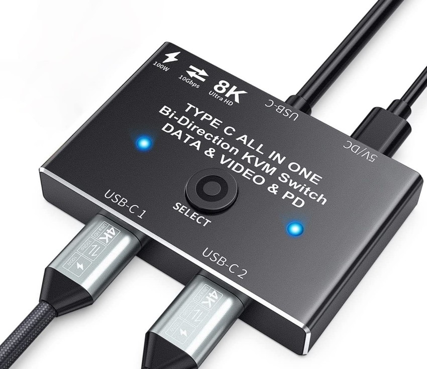 2-Port Bi-Directional 8K HDMI Switcher Gray Aluminium Alloy Type