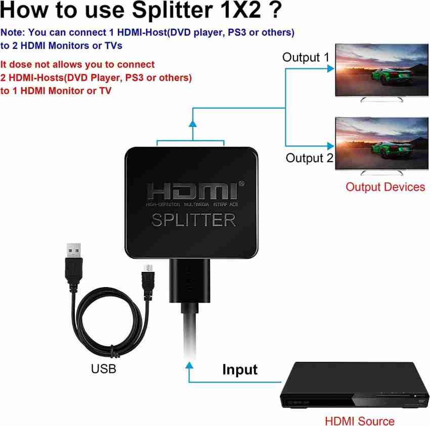 Tobo HDMI Splitter 1 in 2 Out, 4K HDMI Splitter for Dual Monitors TD-442H  32 inch Blu-ray Player - Tobo 