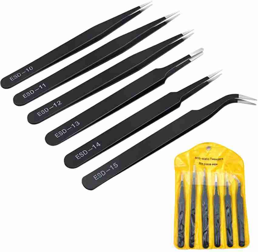 6PCS Precision Tweezers Set ESD Anti Static Stainless Steel Tweezers Repair  Tools for Electronics Repair Soldering Craft