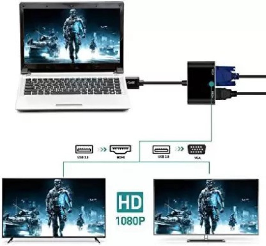 Microware USB3.0 to HDMI and VGA Adapter, USB to VGA Converter 1080P Audio,  Support HDMI VGA Sync Output for Windows 7/8/10 [MAC/Linux/Vista/Chrome]