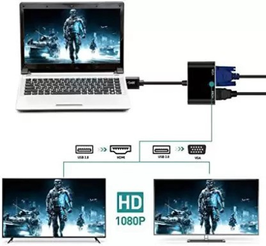 Microware USB3.0 to HDMI and VGA Adapter, USB to VGA Converter 1080P Audio,  Support HDMI VGA Sync Output for Windows 7/8/10 [MAC/Linux/Vista/Chrome]