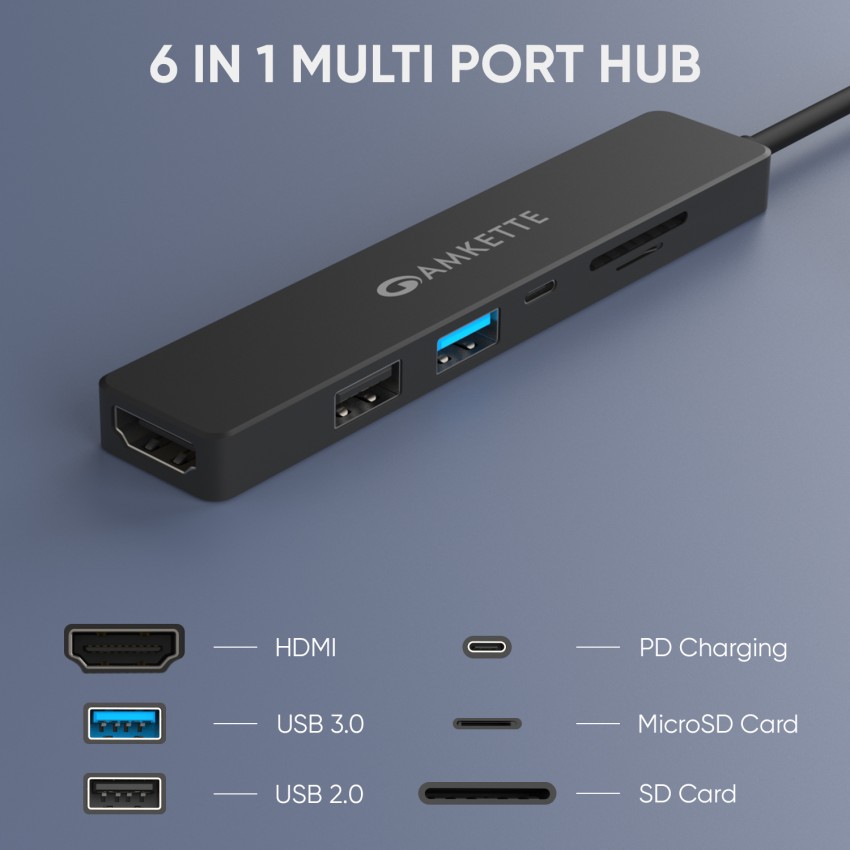 Type C 6 in 1 Ethernet USB Hub – Amkette