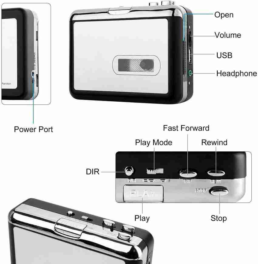 RuhZa Cassette to MP3 Converter Portable Cassette to Digital Converter Transfer Tapes to MP3 Formats via USB Cable Compatible with Personal Computers USB Cable Price in India Buy RuhZa Cassette to MP3