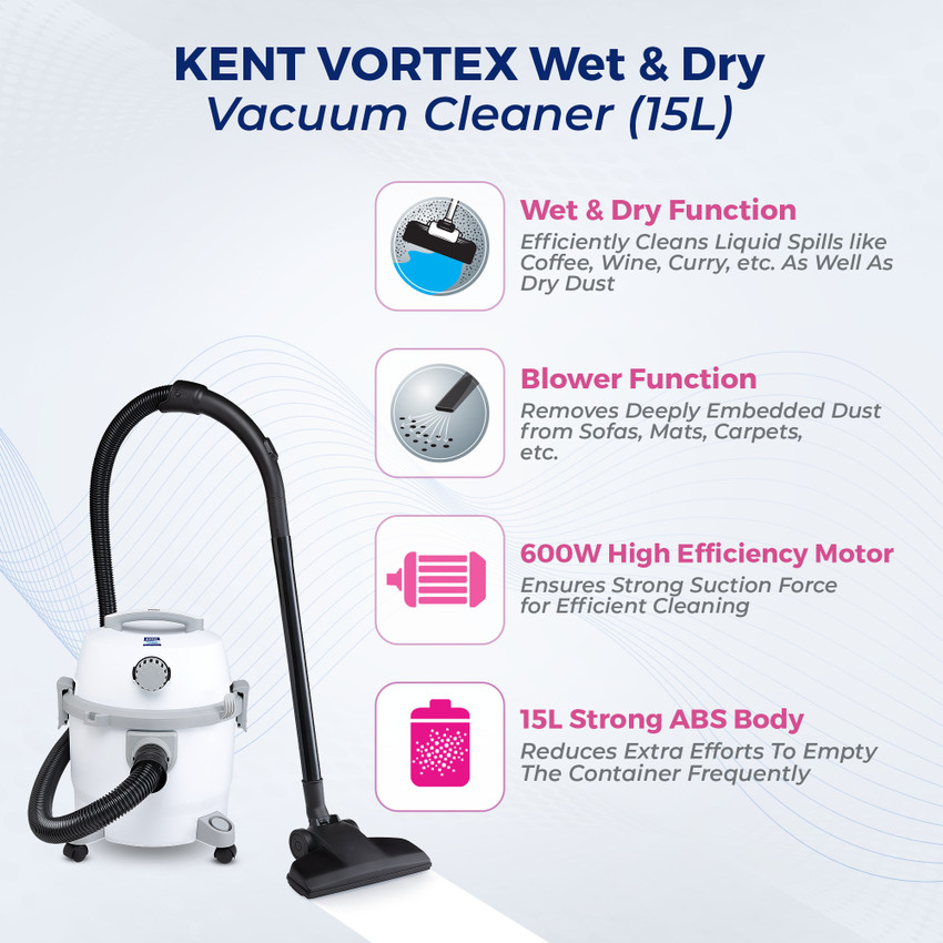 KENT 116133 Vortex Wet Dry Wet Dry Vacuum Cleaner with Reusable Dust Bag