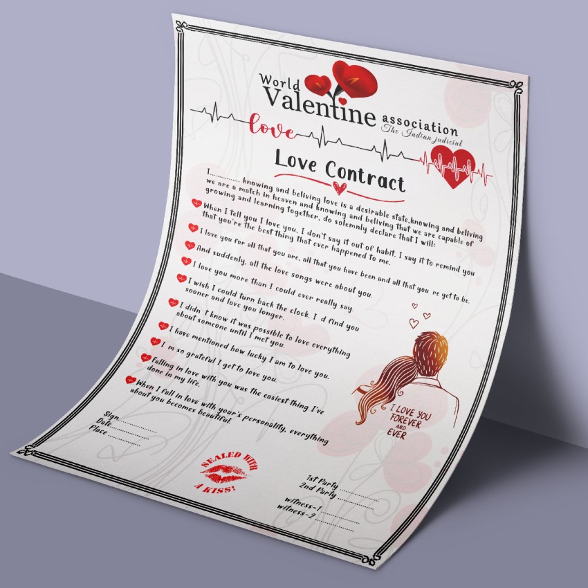 Love Contract Agreement - Certificate Gift for Valentines Day, Anniversary,  Wedding - For Husband, Wife, Boyfriend, Girlfriend