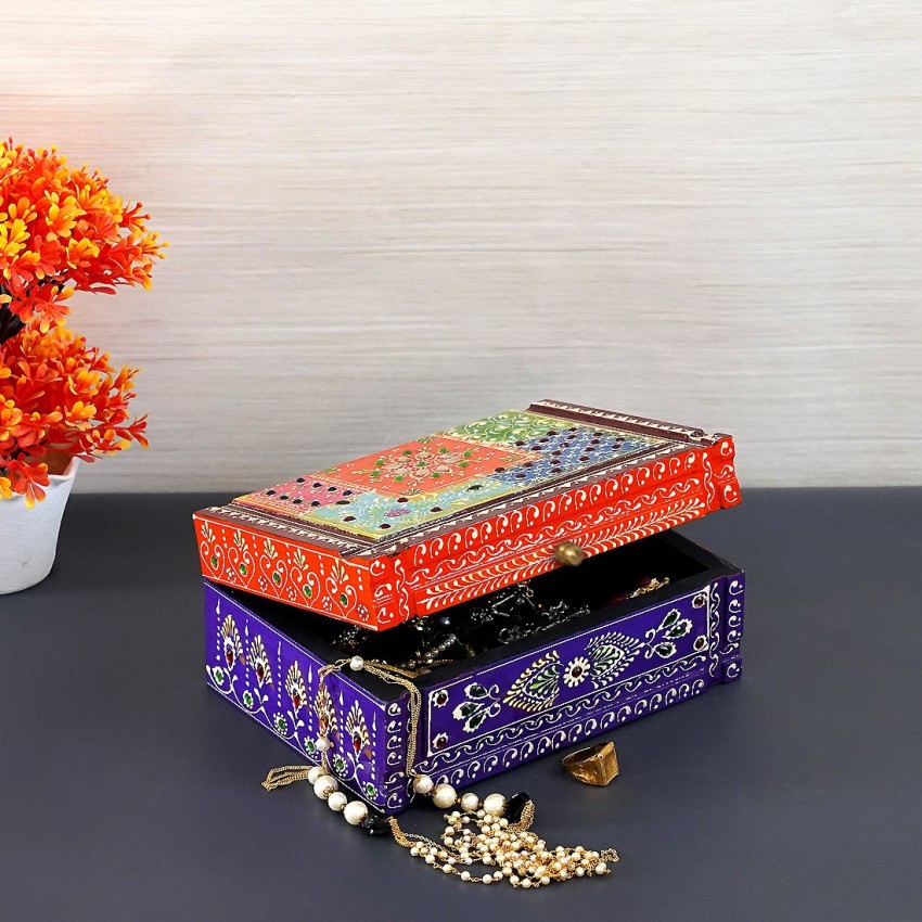 Wooden Painted Box, Trinket selling Box, Jewelry Organizer, Desk Organizer, Indian Ethnic Style, Handmade Hand Painted