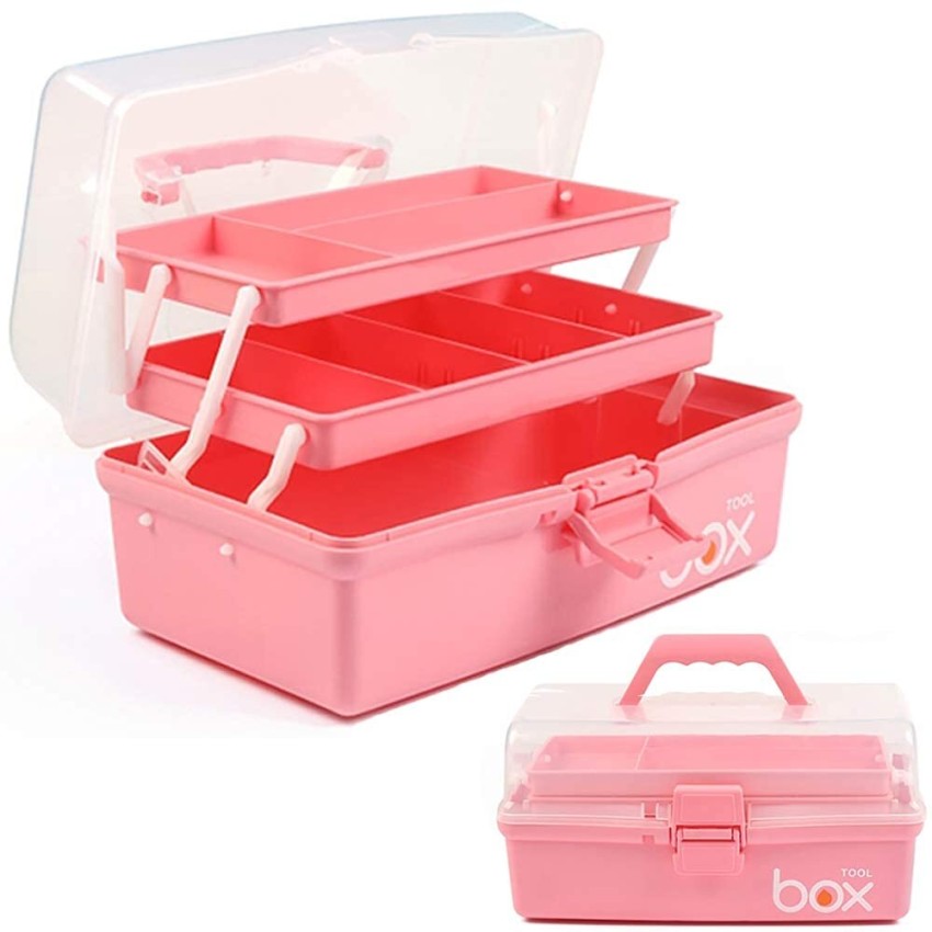 Art Craft Organizer Portable Sewing Box With Handle Portable 2 Layer Storage  Box With Lid For Cosmetic Art Craft Necklaces Blue