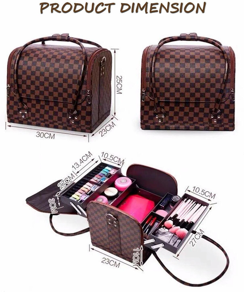 Siby PU Leather Big Size Makeup Vanity Box Makeup Artist Makeup Train Case 3 layers within 7 slots provide you more spaces to keep cosmetics in order Vanity Box Price in