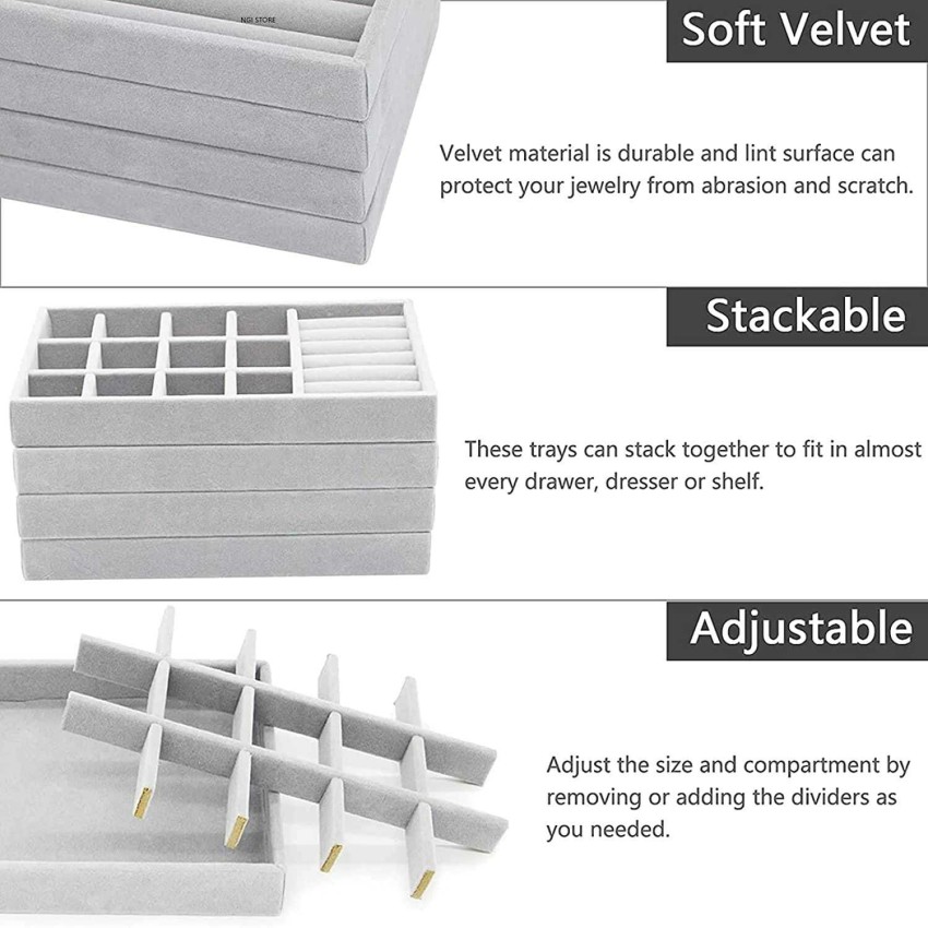 4pcs Jewelry Storage Box, Grey Compartment Jewelry Display Tray For  Household
