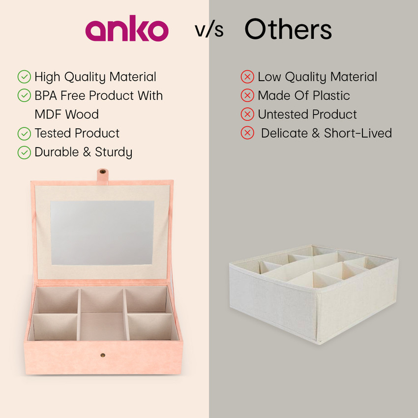 anko MDF Non Woven Fabric Jewellery Box with Mirror Lid 8.2 H