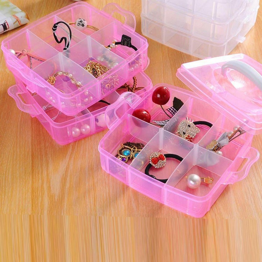 3 Layer 18 Grid Plastic Transparent Jewelry Beads Organizer Container  Removable Dividers Storage Box
