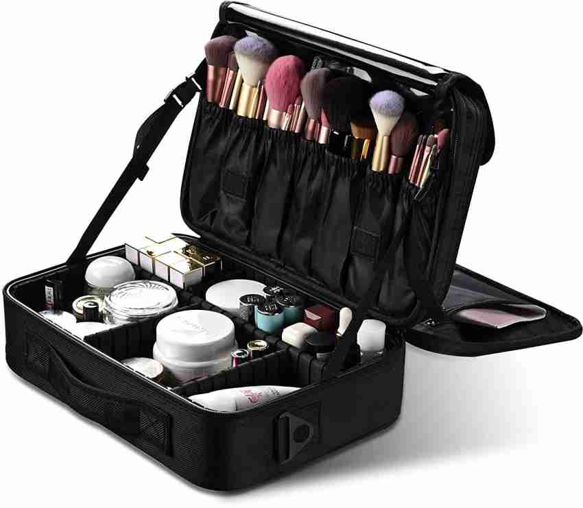 Adson Large Makeup Bag 3 Layers Professional Train Cosmetic Bag Makeup  Organizer Case Portable Artist Storage Brush Box with Adjustable Dividers  and