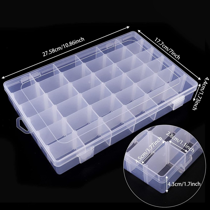 36 Grid Cells Multipurpose Clear Transparent Plastic Storage Box with  Removable Dividers