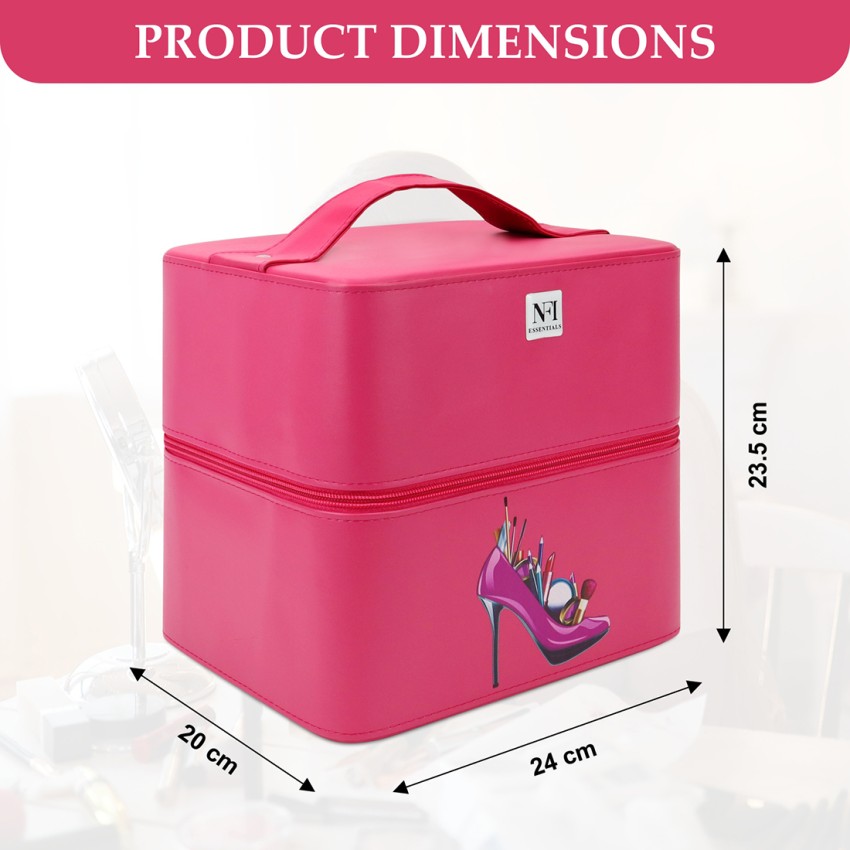 NFI essentials PU 3 Layer Large Makeup Box Cosmetic Storage Bag Vanity Case  Trousseau Box Makeup Box Vanity Box Price in India - Buy NFI essentials PU 3  Layer Large Makeup Box
