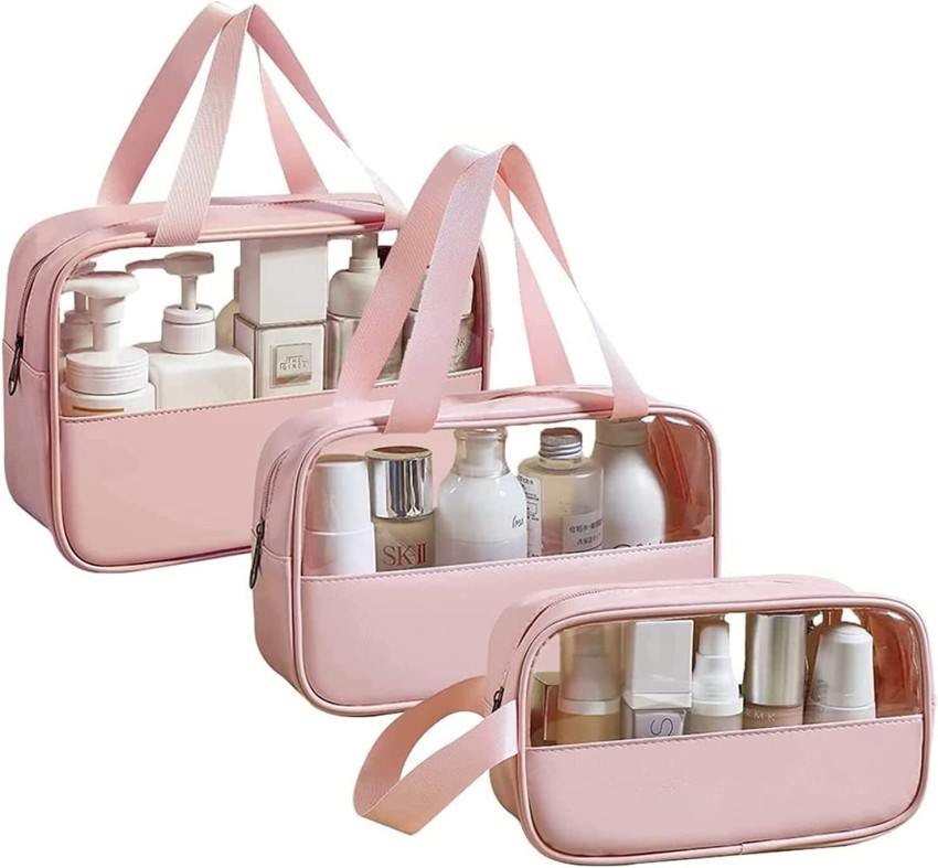 PAGALY Clear Transparent Makeup Pouch Set, Cosmetic Organizer Bag Travel  Toiletry Kit Pink - Price in India