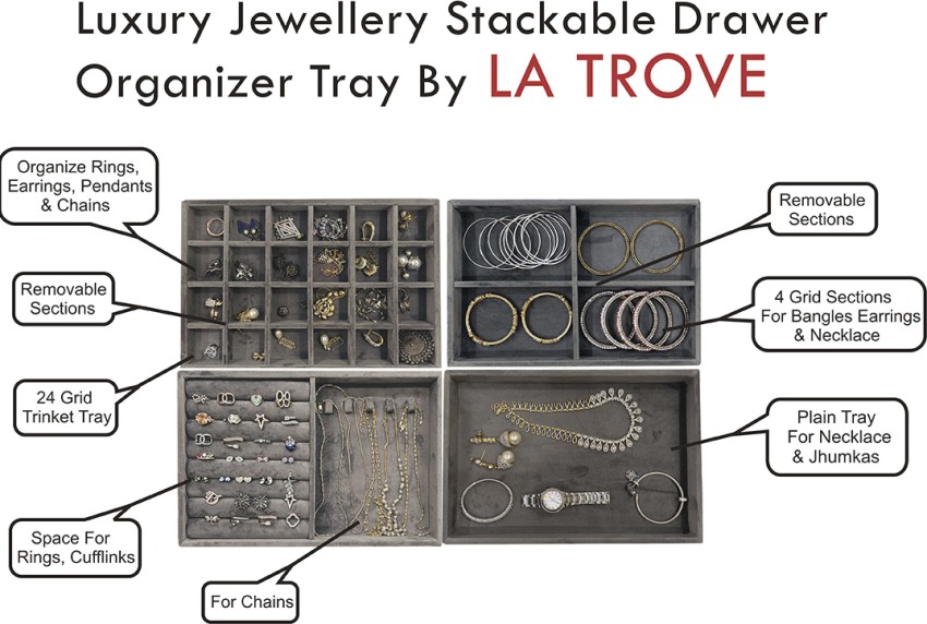 la trove Luxury Jewelry Trays for Drawers, Stackable Jewelry Trays