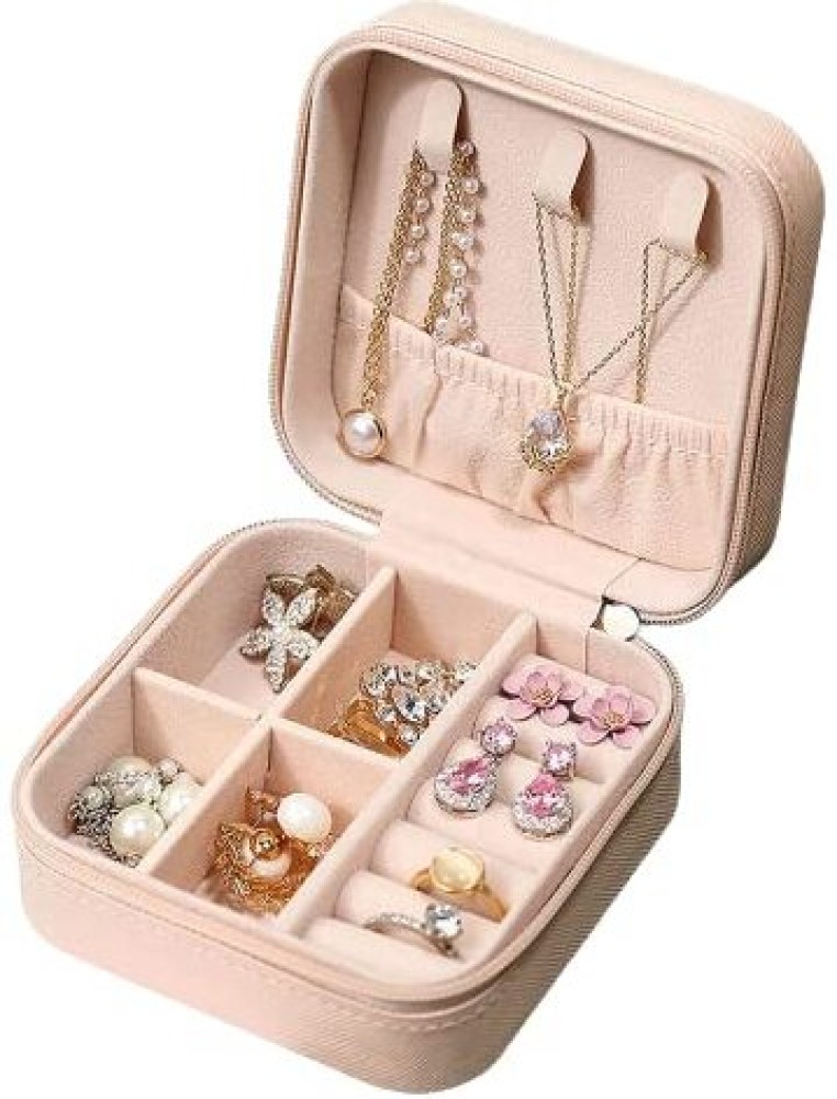 Travel velvet jewelry box, small portable organizer box with mirror, girl's  mini gift box, ring - Off-white 