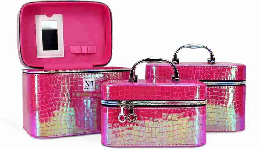 NFI essentials Set of 3piece Makeup Box Makeup Bag Set of 3 Cosmetic Bag Jewellery Bridal Bag Vanity Beauty Case Organizer for Wedding Makeup Big Bag For Bride