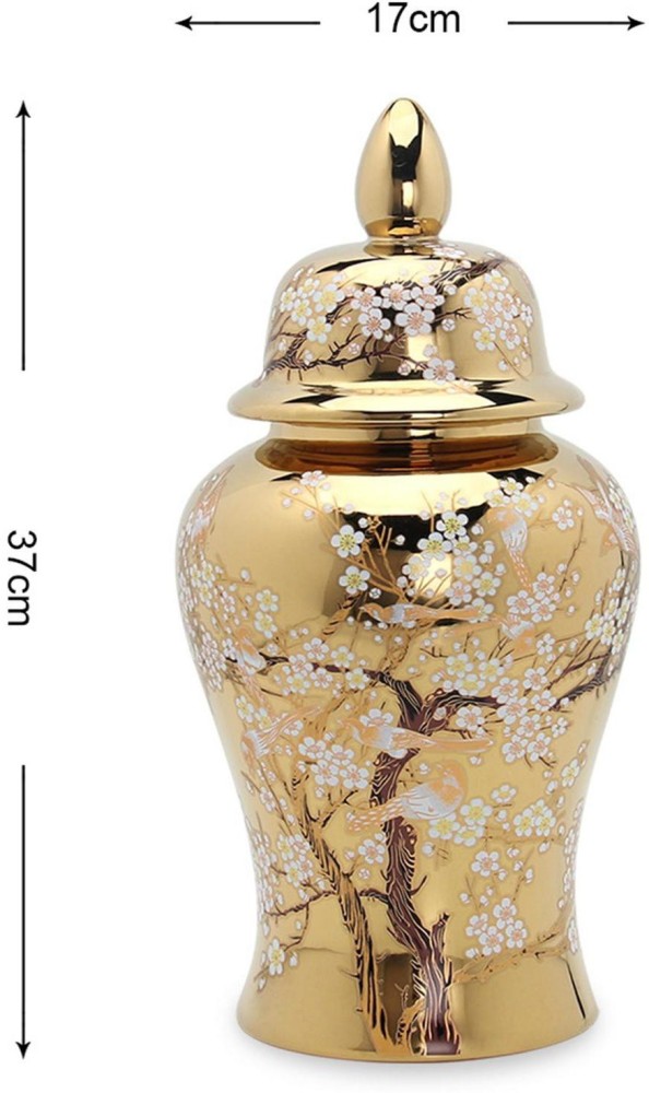 BNF Modern Ginger Jar Storage With Lid Gold Ceramic Vase For