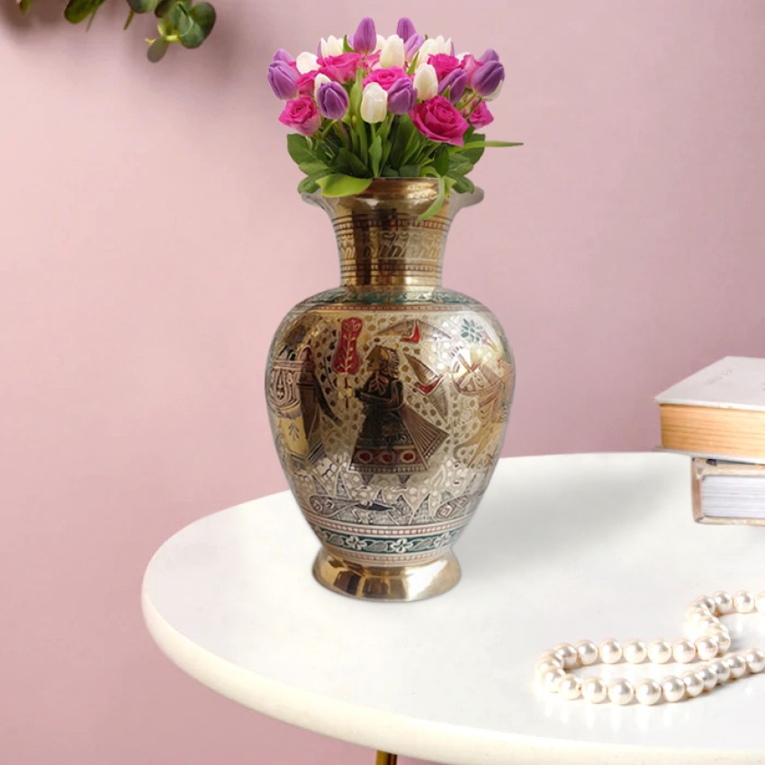 AKB Handcrafted Brass Flower Vase Mughal Pattern for Home Decor