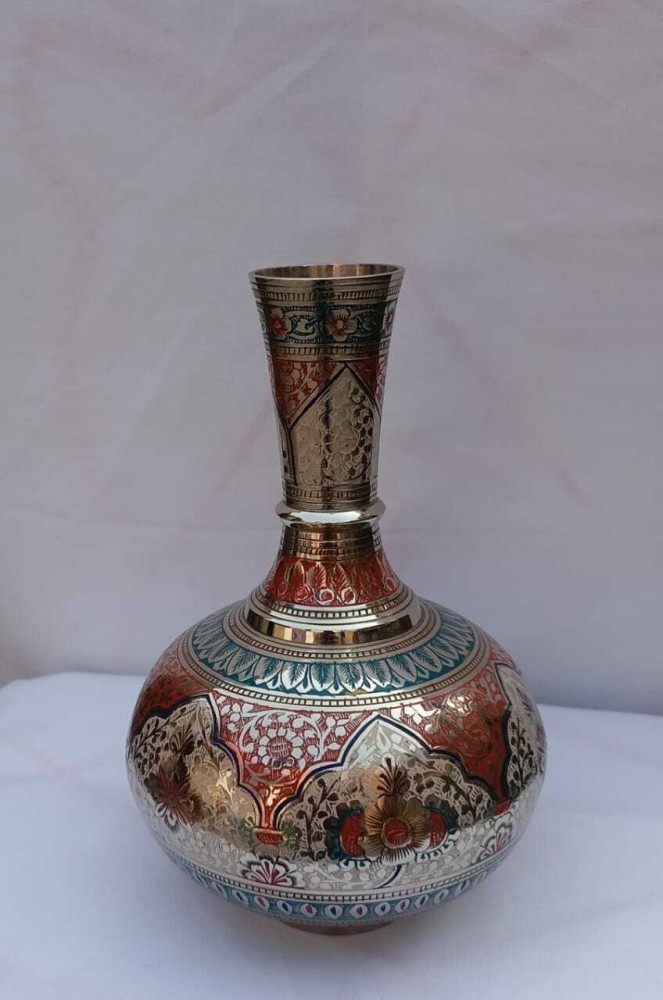 AKB Handcrafted Brass Flower Vase Mughal Pattern for Home Decor