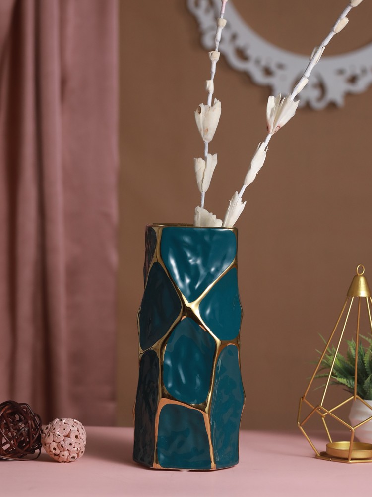 TIED RIBBONS Ceramic Rectangle Top Flower Vase Pot for Home Decor
