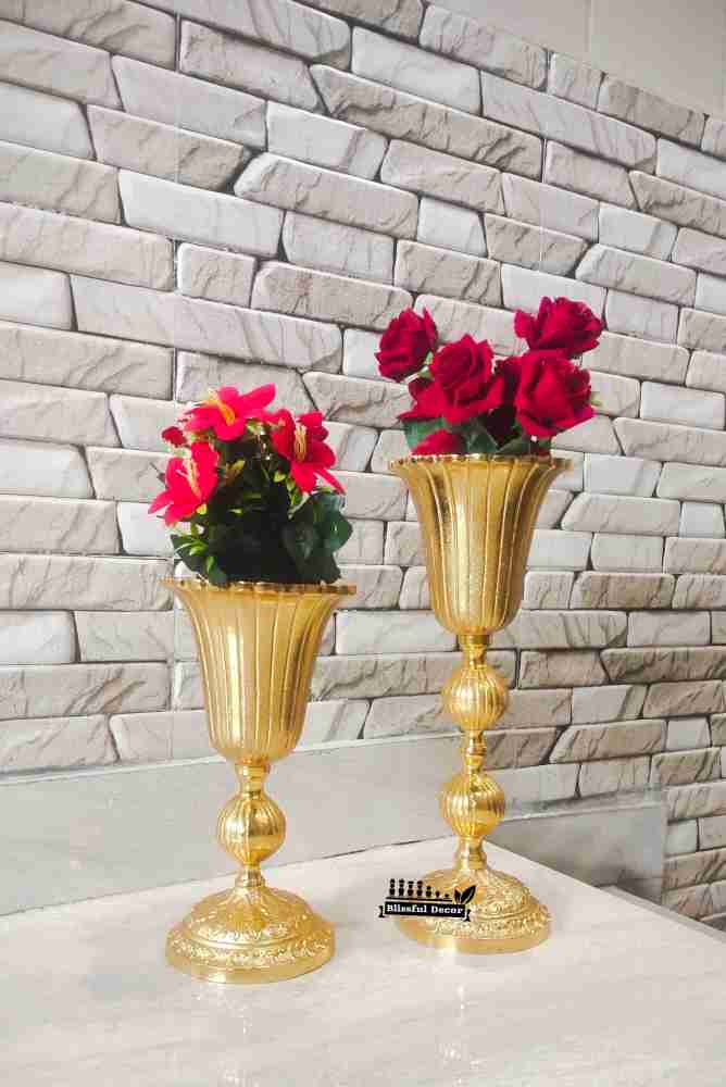 E-Handicrafts Aluminium Vase (12 inch, Yellow)