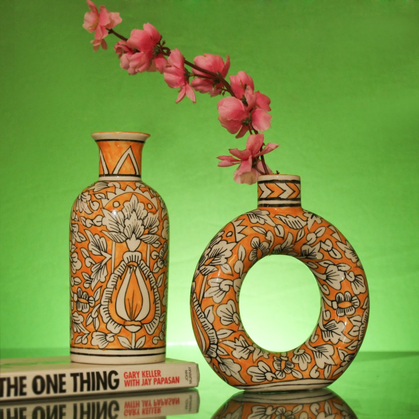 TIED RIBBONS Decorative Ceramic Donut Flower Vase for Home Décor