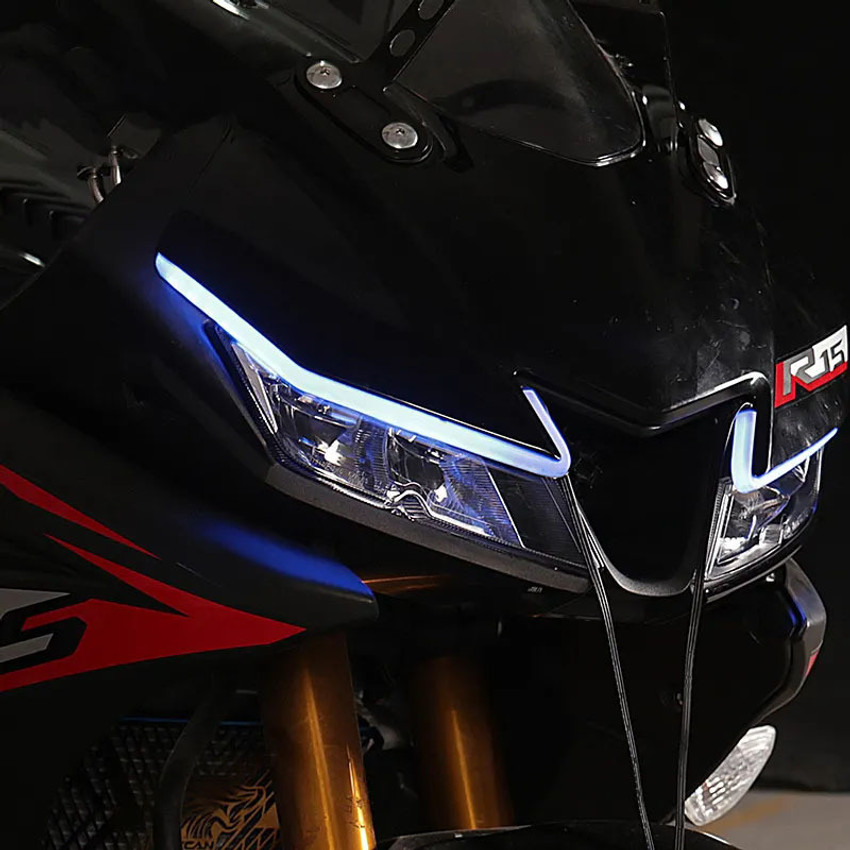 Vagary Dual Colour DRL Eyebrow Lamp slice for R15 V3 Headlight Motorbike LED for Yamaha 12 V 15 W Price in India Buy Vagary Dual Colour DRL Eyebrow Lamp slice for