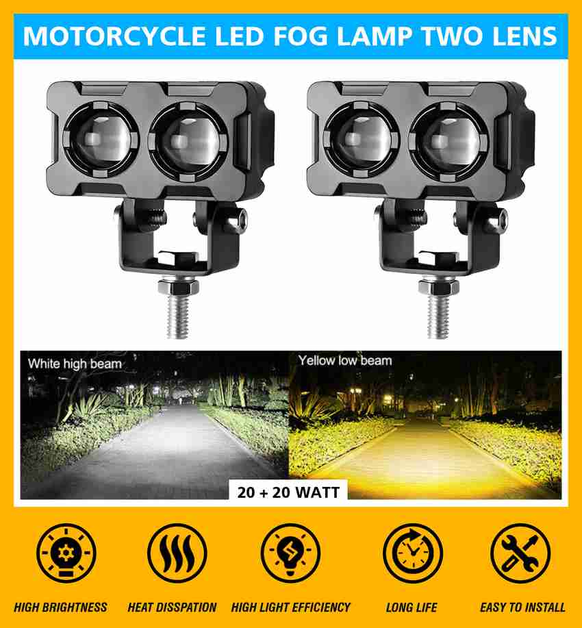 ASRYD Motorcycle LED Fog Lamp Two Lens White Yellow Heavy Quality