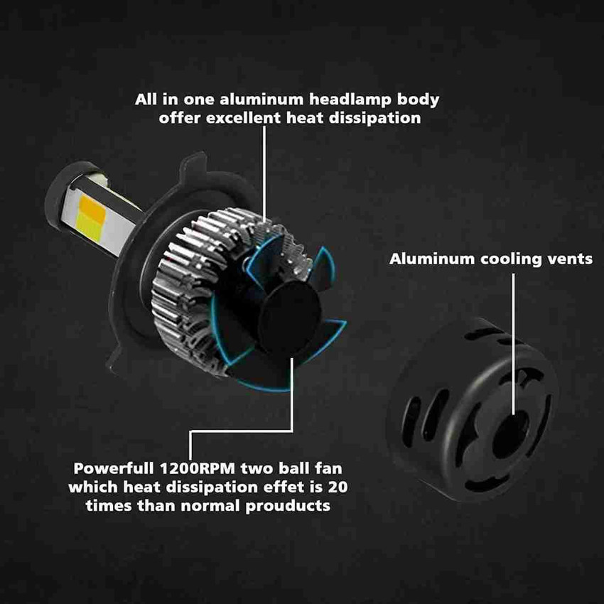 HJG ORIGINAL LED Headlight Bulb H4 50W For All Motorcycles (Low and High  Beam Bulbs (White) AC/DC 50Watt 3 Side Chip) - Type H4