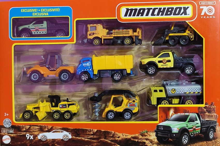 Matchbox Cars 9-Pack of 1:64 Scale Toy Construction Vehicles Multipack of  Trucks