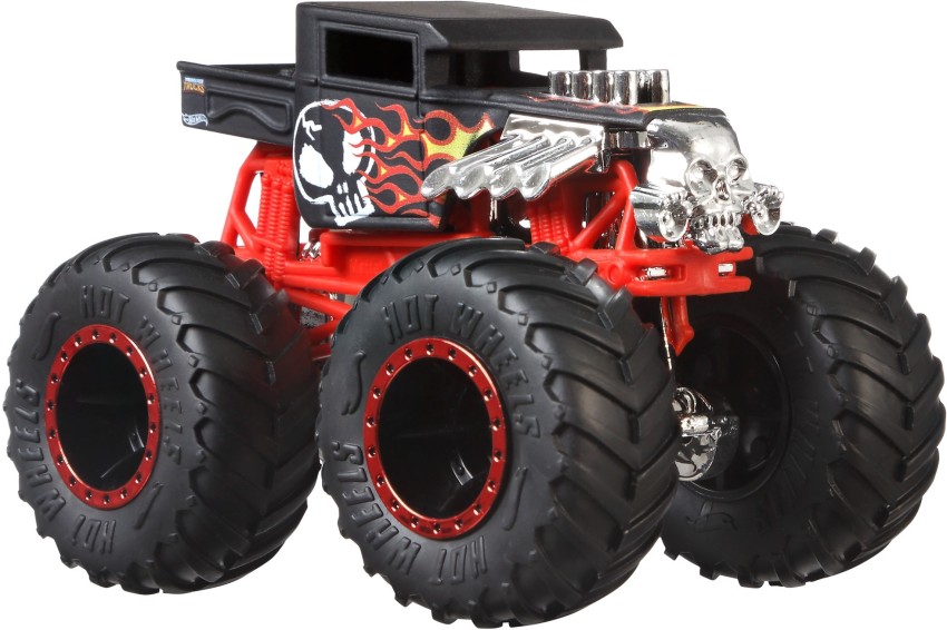  Hot Wheels Monster Trucks, Transporter and Racetrack, Includes  1:64 Scale Bone Shaker Monster Truck and 1:64 Die-Cast Toy Car : Toys &  Games